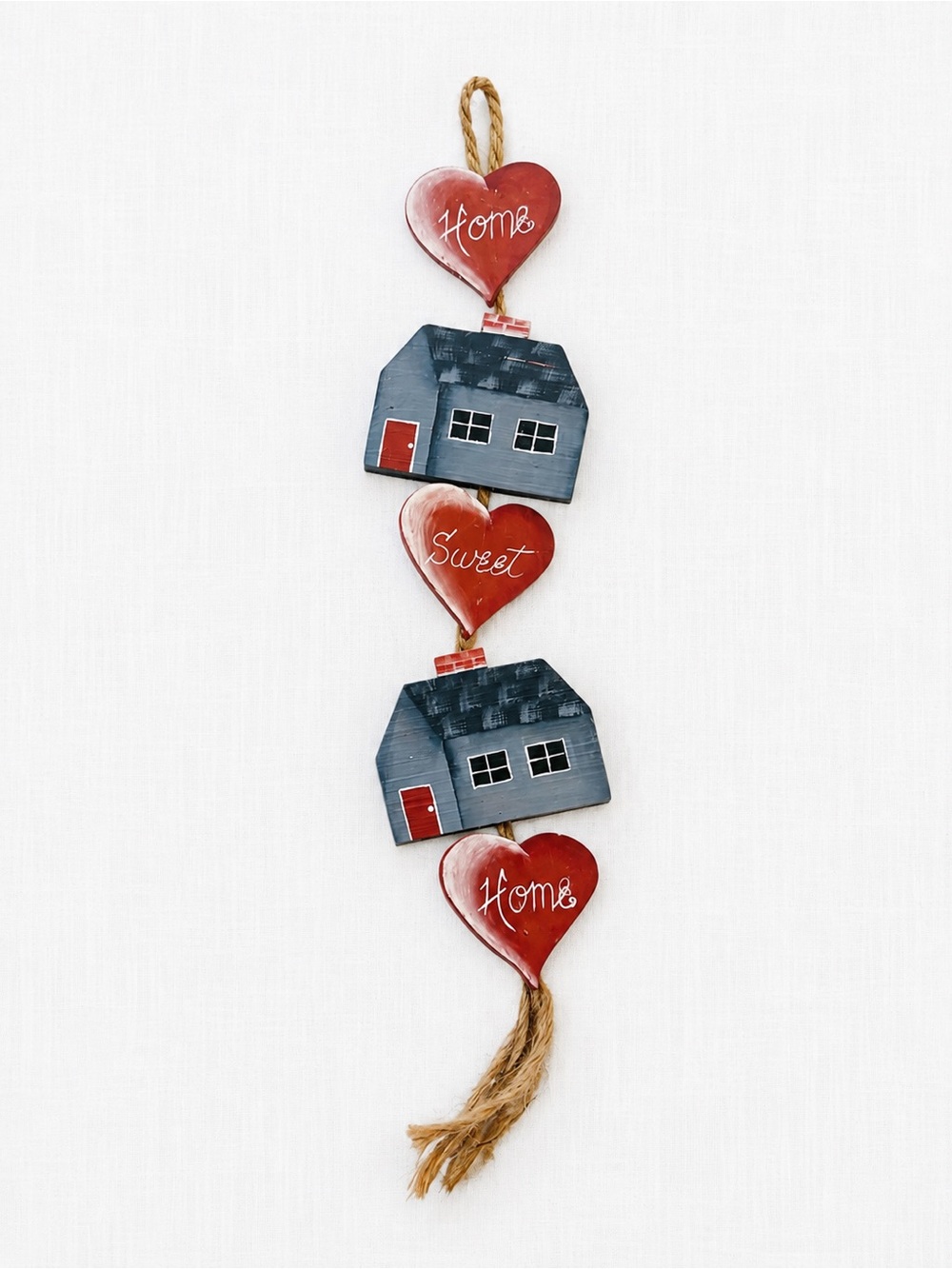 Vintage Rustic Red & Blue 'Home Sweet Home' Hanging Wall Decor